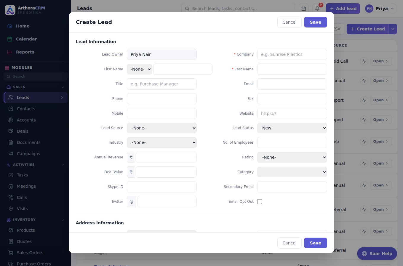 Create lead