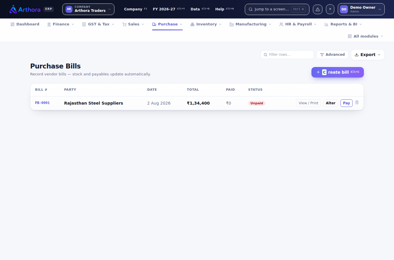 Purchase bills and the procurement chain