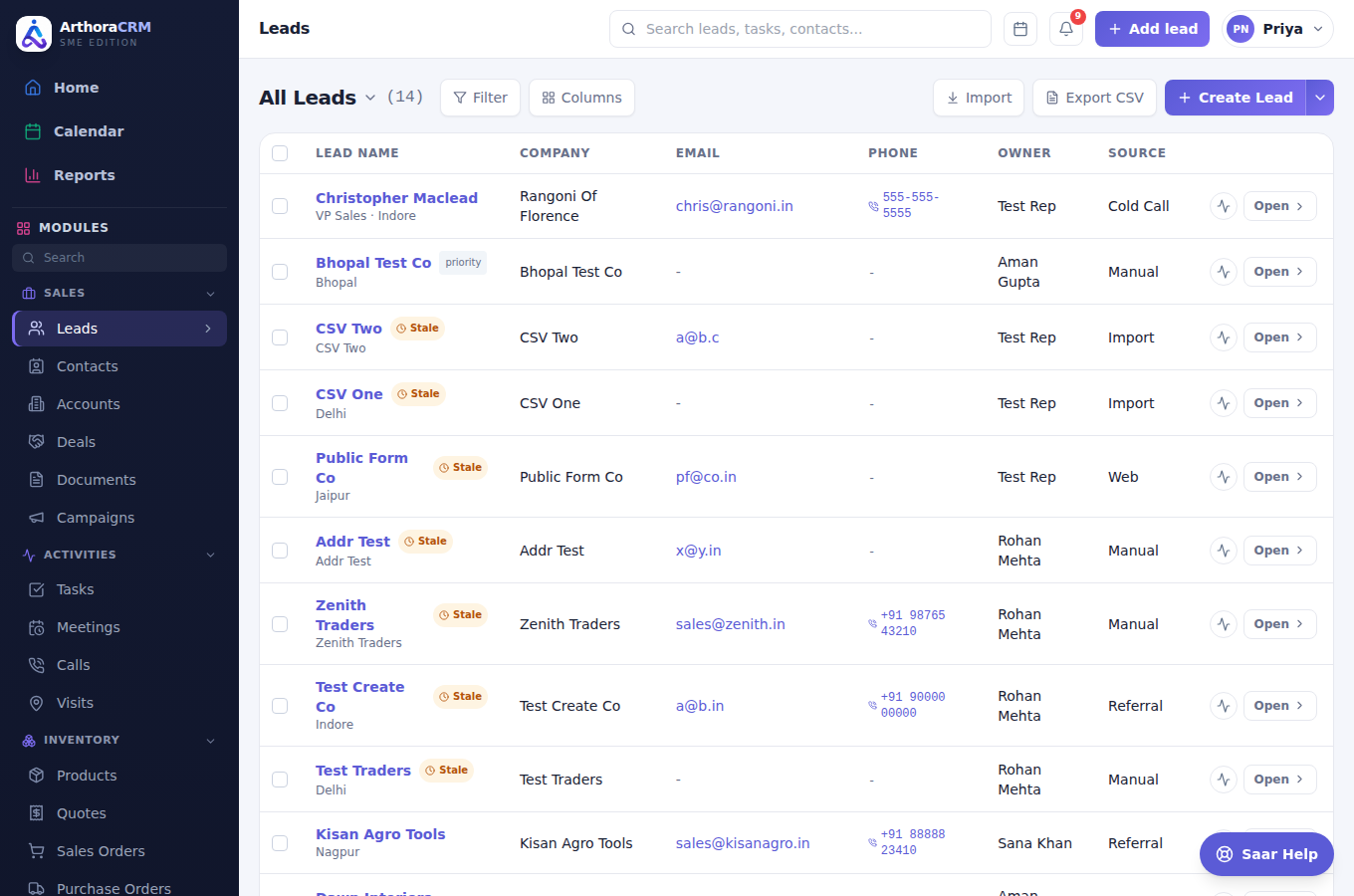 Leads list