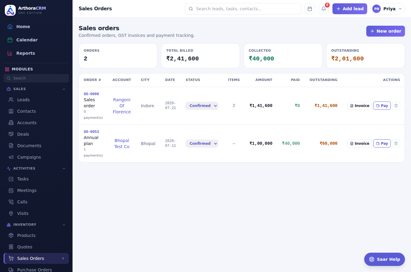 Sales orders